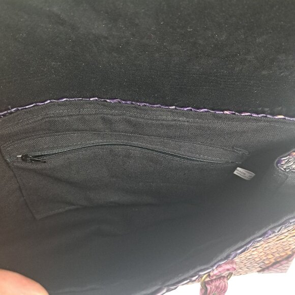 Vintage Straw and Faux Leather Purple Tan Bag - Picture 9 of 16